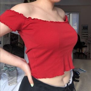 Red off the shoulder crop top
